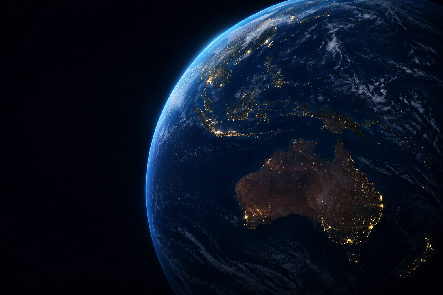 Illustration of Earth at night over Australia and the Asia-Pacific